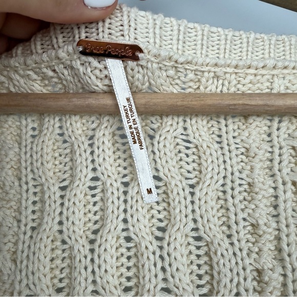 Free People Women’s M Cable Knit Cotton Sweater Tank Top Beige - Picture 2 of 6